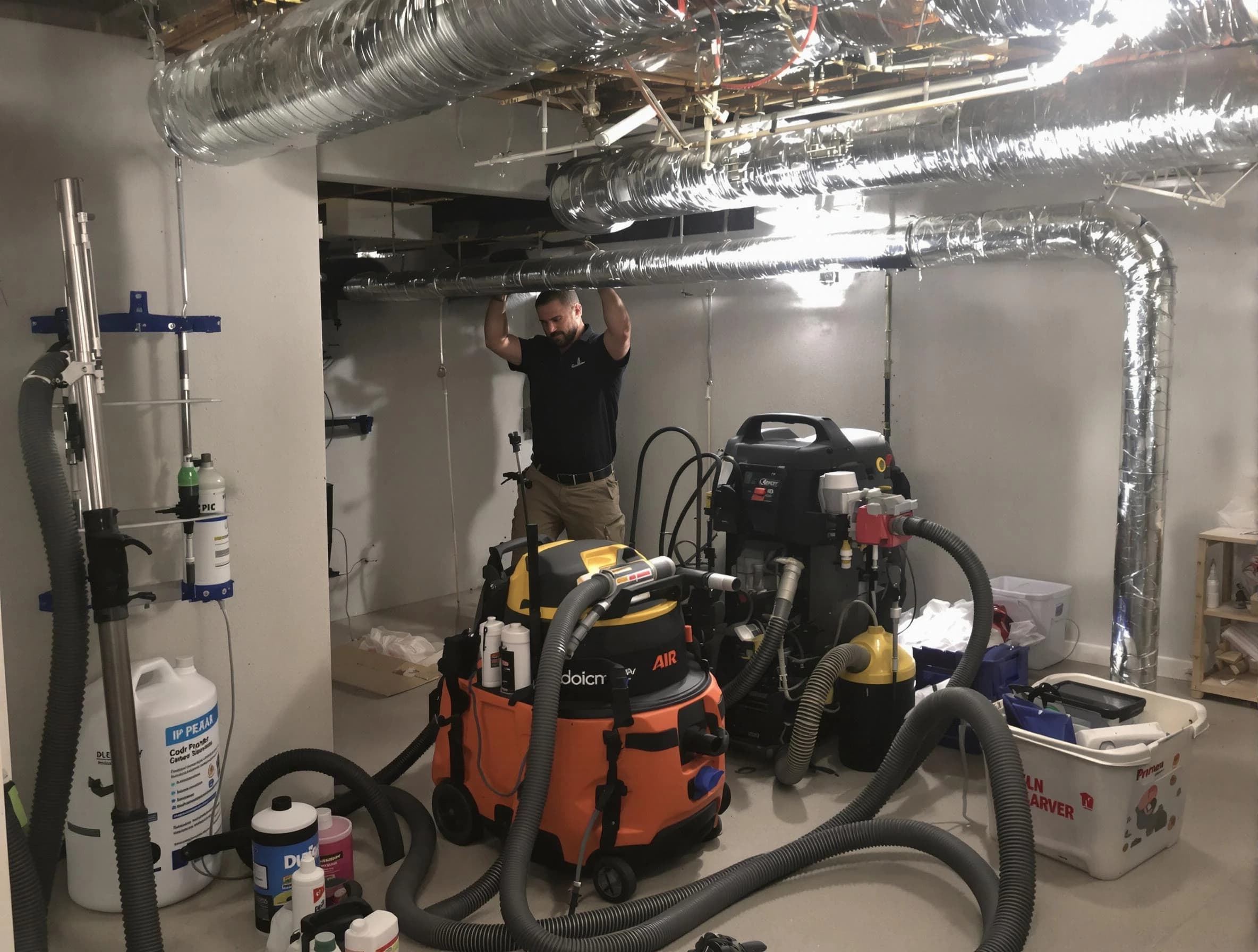 West Bountiful Air Duct Cleaning specialist performing professional mold removal from air ducts using safety equipment in West Bountiful