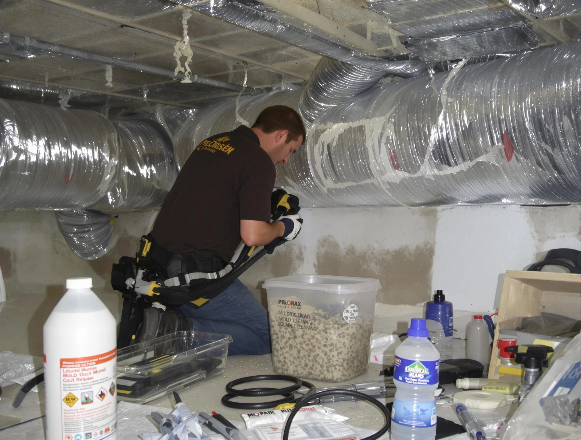 West Bountiful Air Duct Cleaning specialist performing professional mold removal from air ducts in West Bountiful