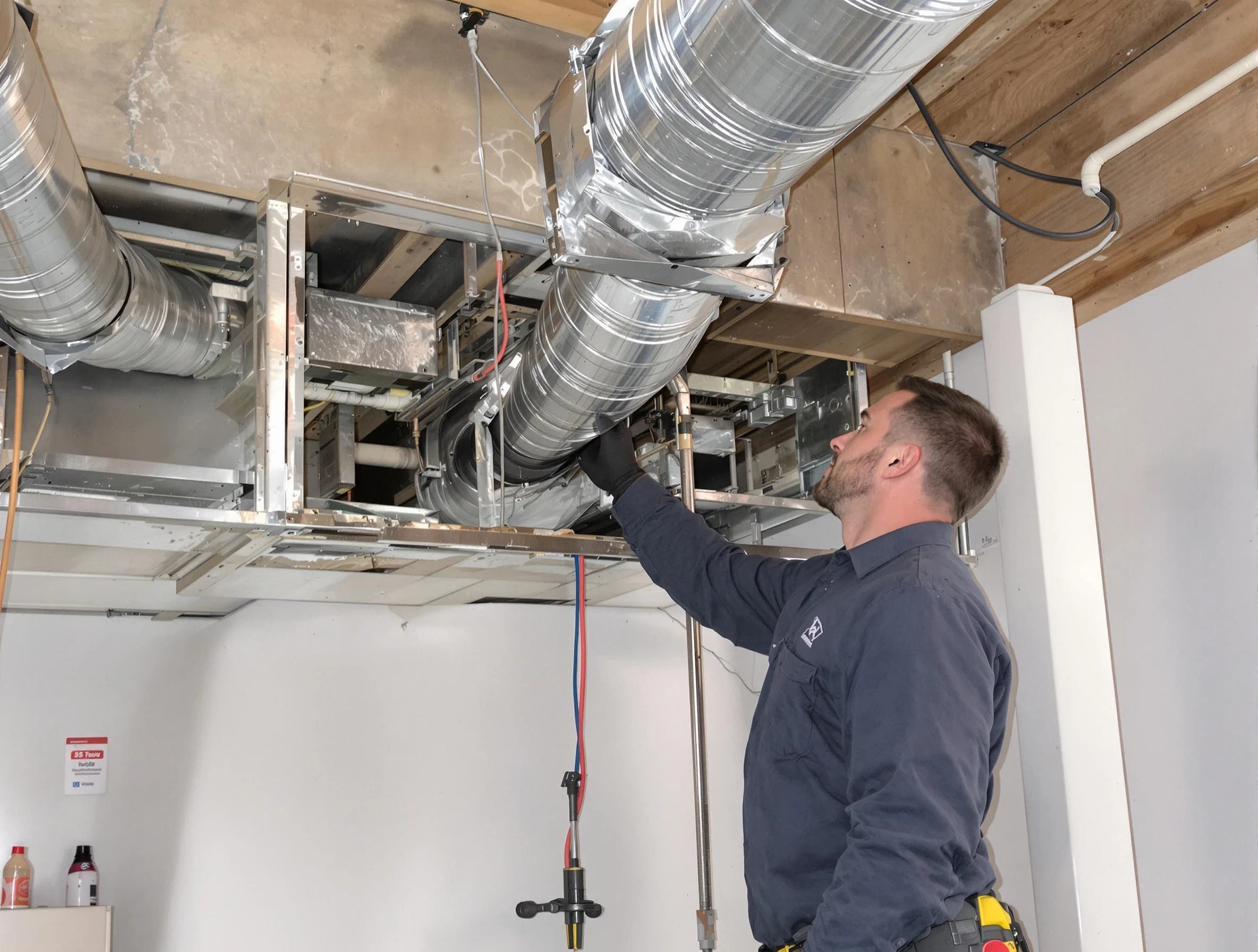 West Bountiful Air Duct Cleaning technician performing professional air duct repair using specialized tools in West Bountiful