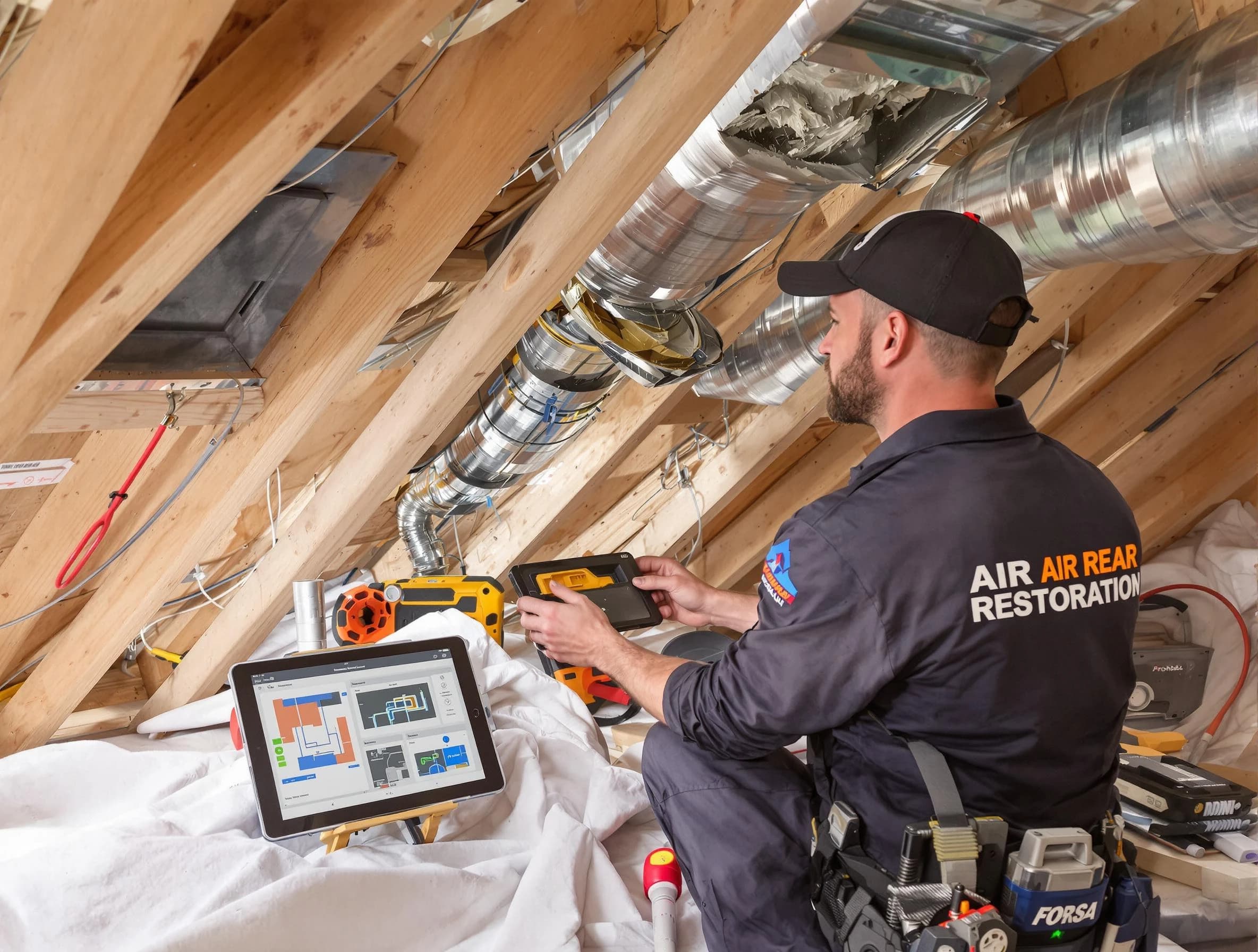 West Bountiful Air Duct Cleaning technician performing precise duct repair work in West Bountiful