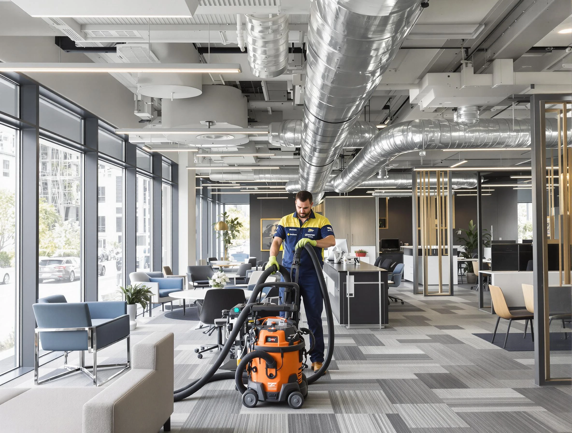 West Bountiful Air Duct Cleaning team performing thorough commercial duct cleaning at a West Bountiful business center